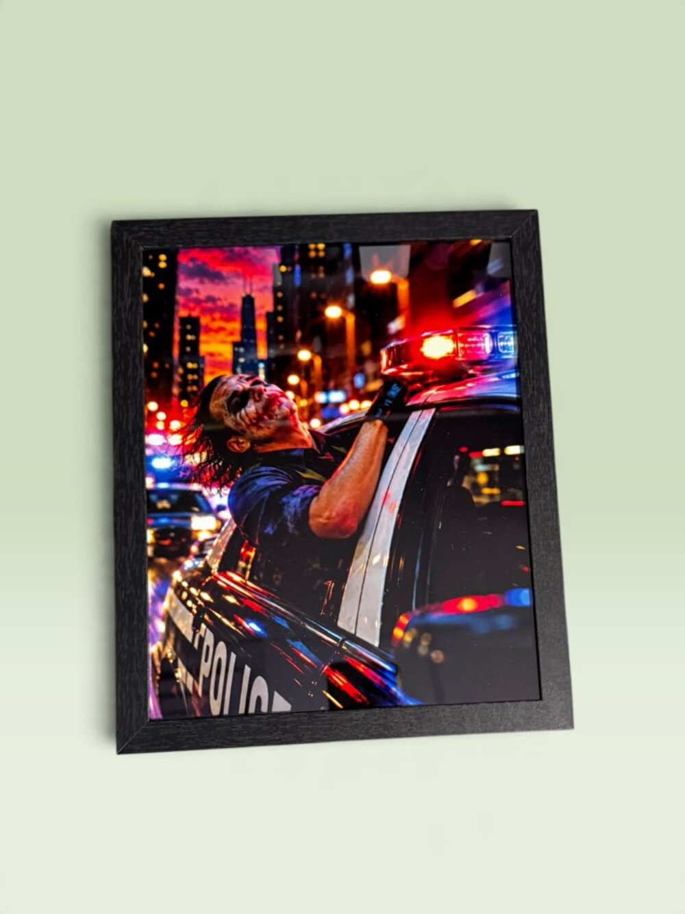 Joker Police Car Framed Wall Art Poster, Black Frame 8*10 inch